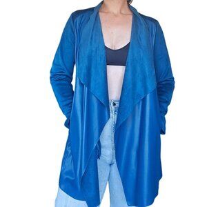 Andrew Marc New York Blue Faux Leather Suede Open Draped Jacket Women Size Mediu